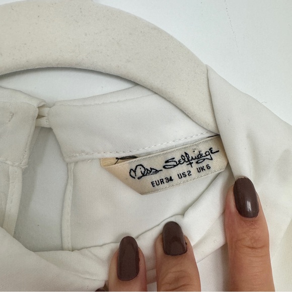 Miss Selfridge white silk collared top blouse - Picture 3 of 5